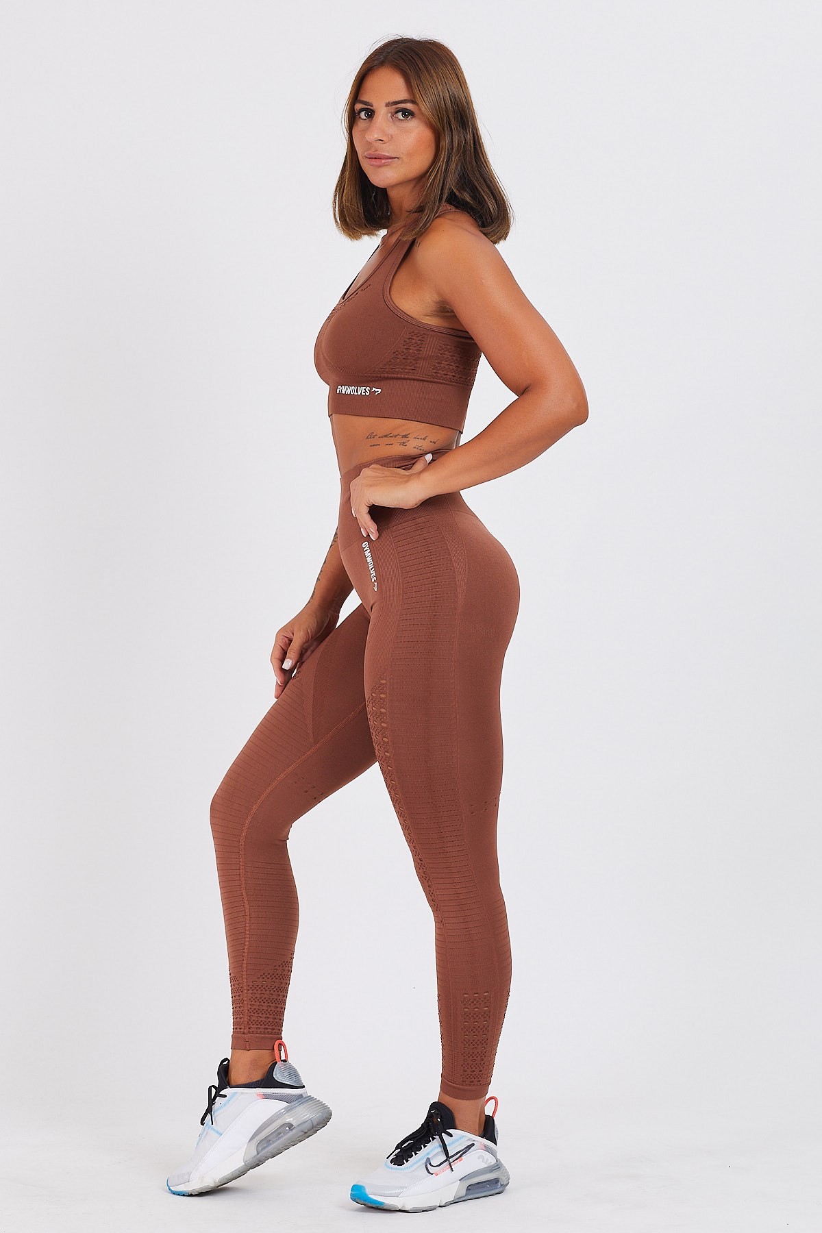 Gymwolves Dikişsiz Spor Tayt | Seamles Leggings | Kahverengi | Motive Serisi |