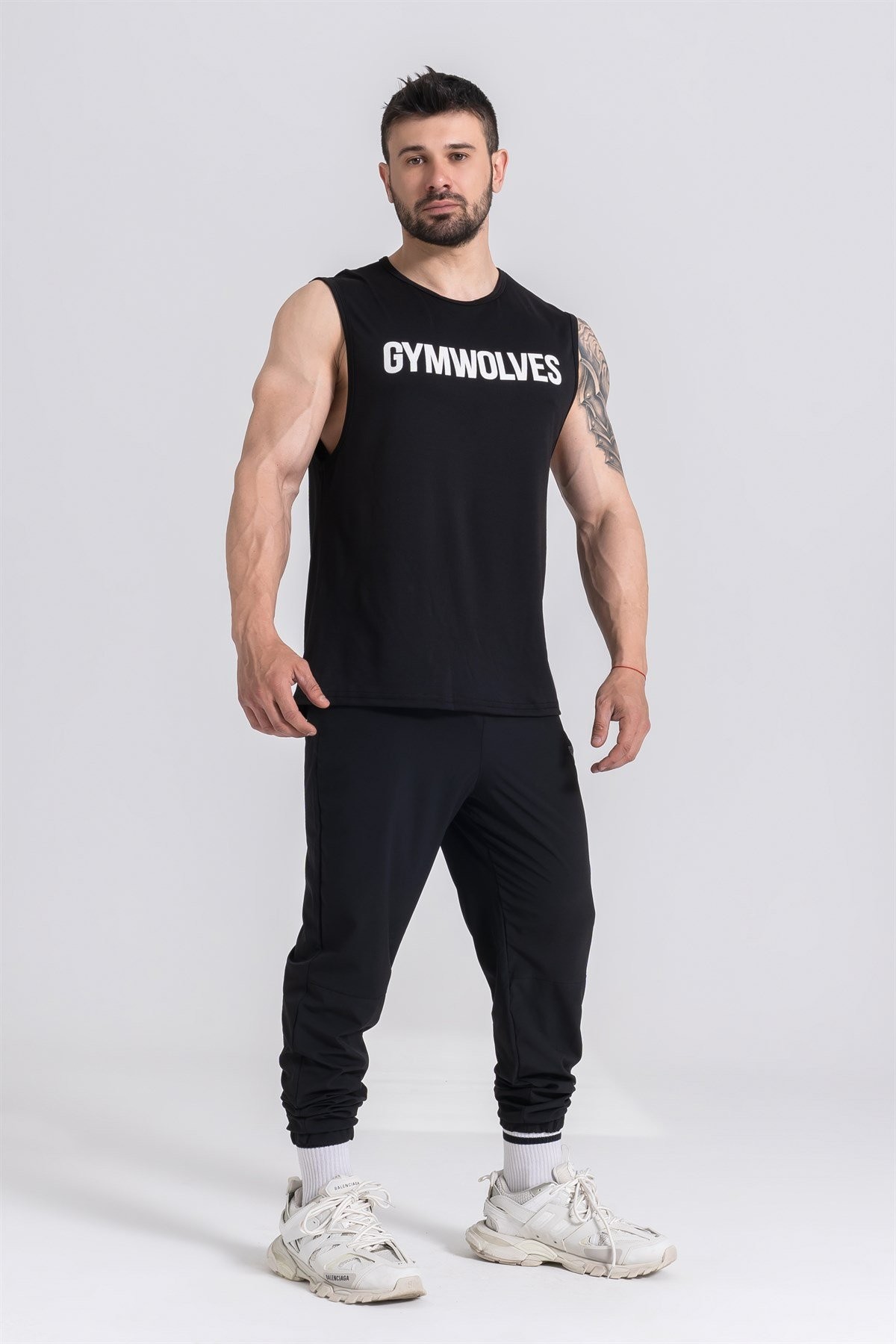 Gymwolves Erkek Kolsuz T-Shirt | Erkek Spor T-shirt | Siyah | Workout Tanktop |