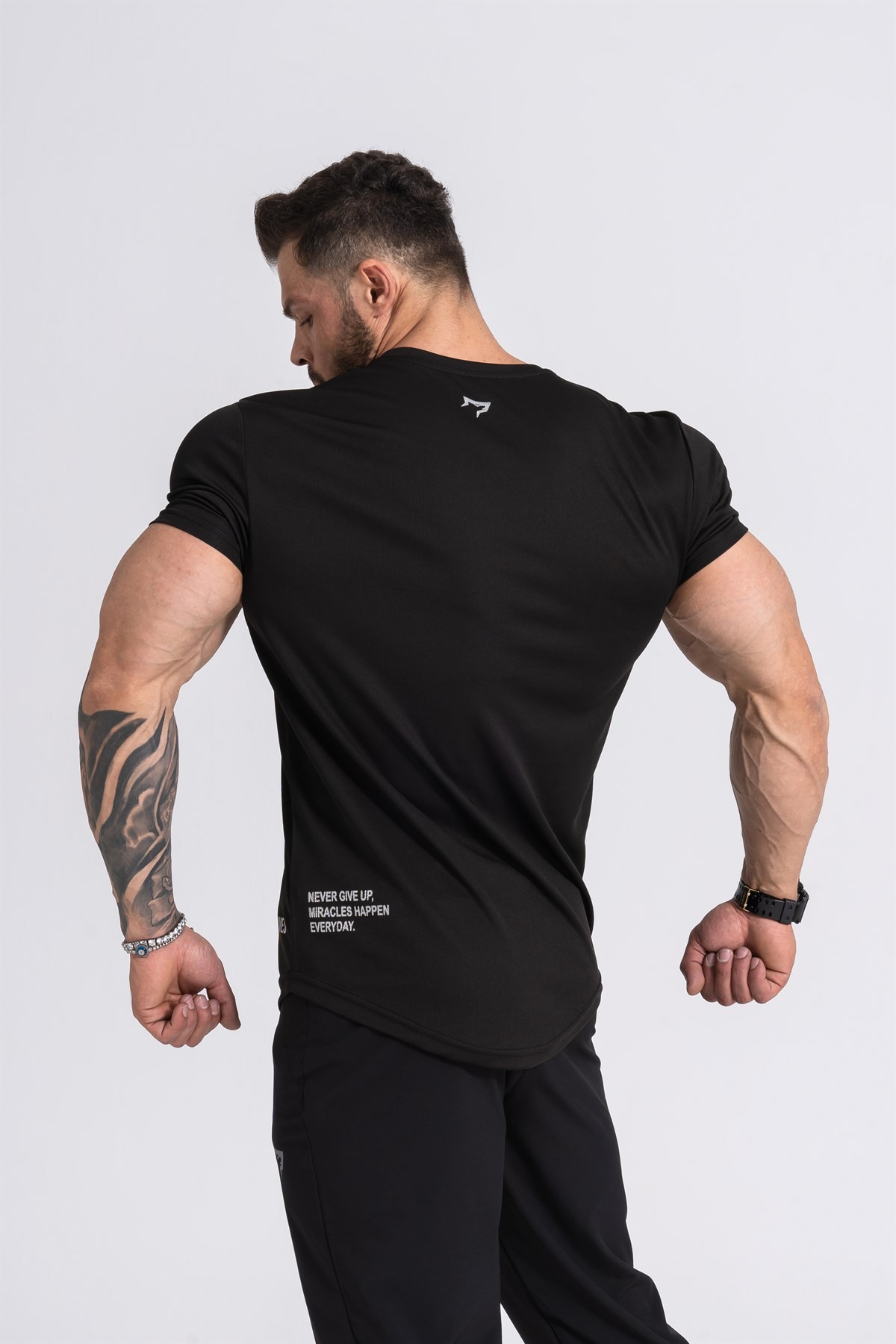 Gymwolves Pro Air Erkek Spor T-Shirt | Workout Tanktop | Never Give Up | Siyah | Pro Serisi |