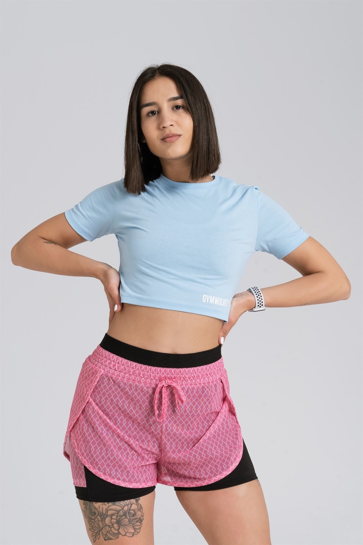Gymwolves Kadın Body Crop Tops | Light Blue | Cotton Serisi |