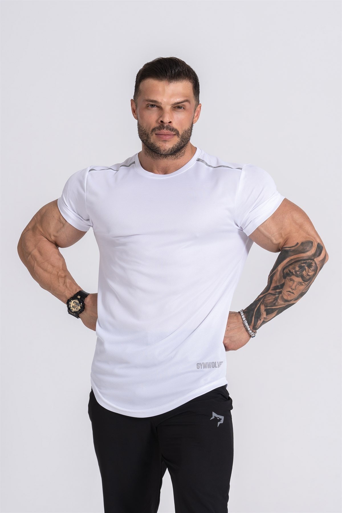 Gymwolves Pro Air Erkek Spor T-Shirt | Workout Tanktop | Never Give Up | Beyaz | Pro Serisi |