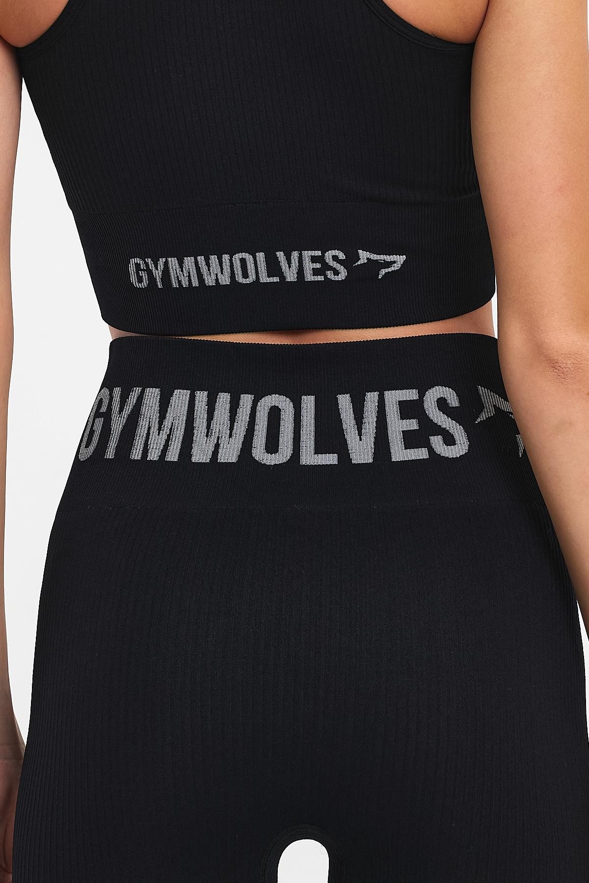 Gymwolves Kadın Halter Yaka Dikişsiz Spor T-Shirt | Siyah | Crop Tops |