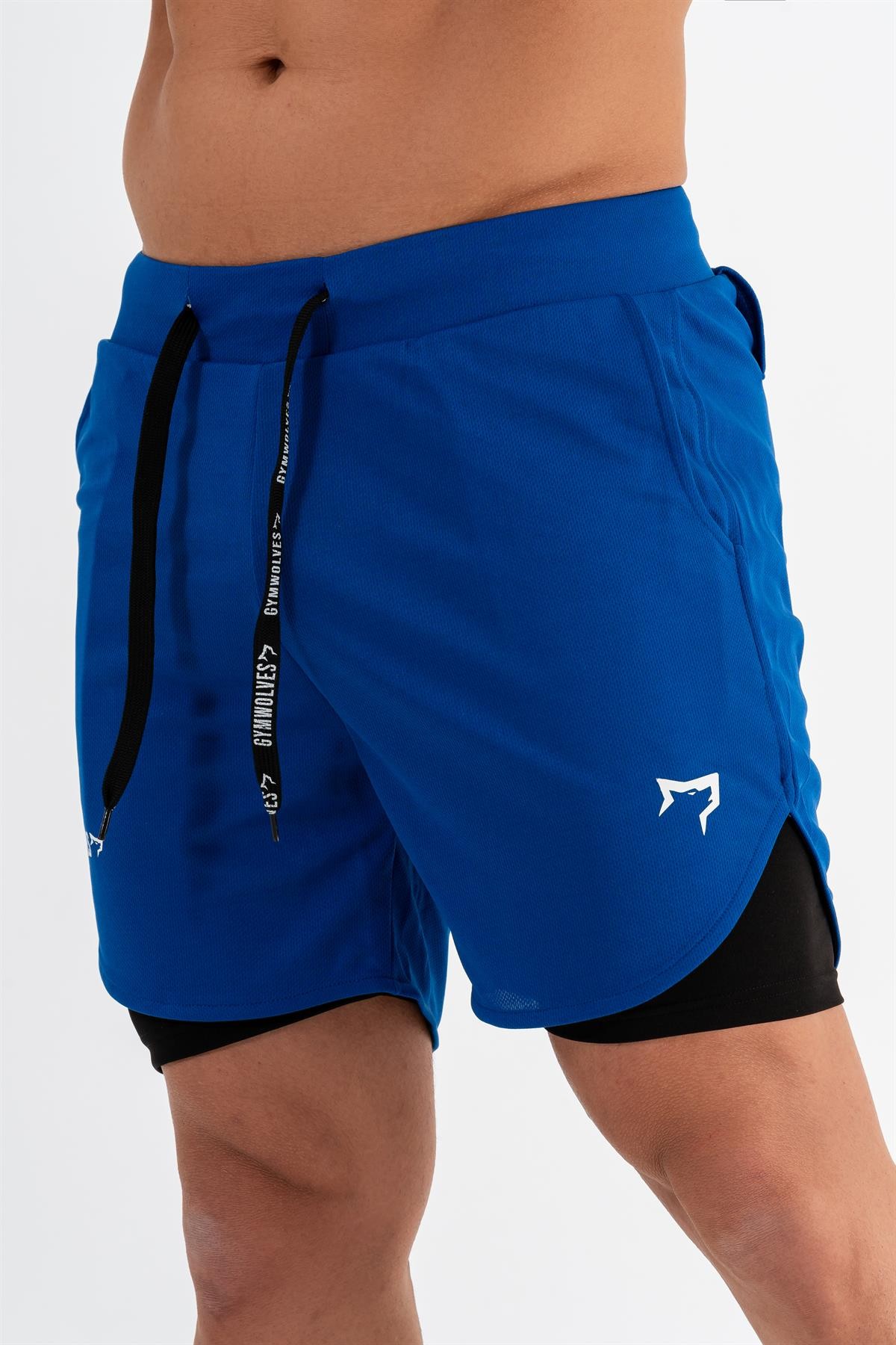 Gymwolves Erkek Spor Şort Çift Katmanlı | Saks | Comfortable Serisi |