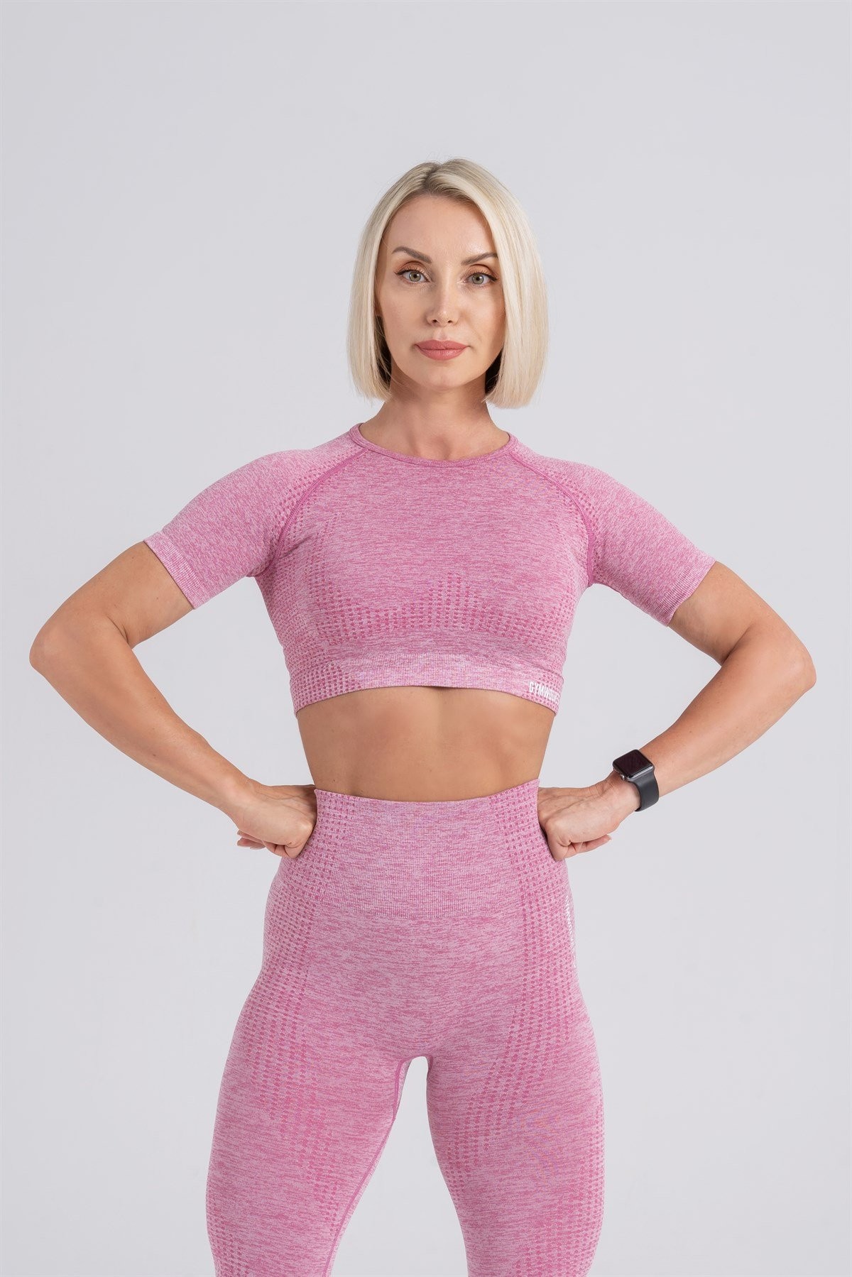 Gymwolves Kadın Kısa Kollu Dikişsiz Spor Tshirt | Crop Tops | Pembe | Activated Serisi |