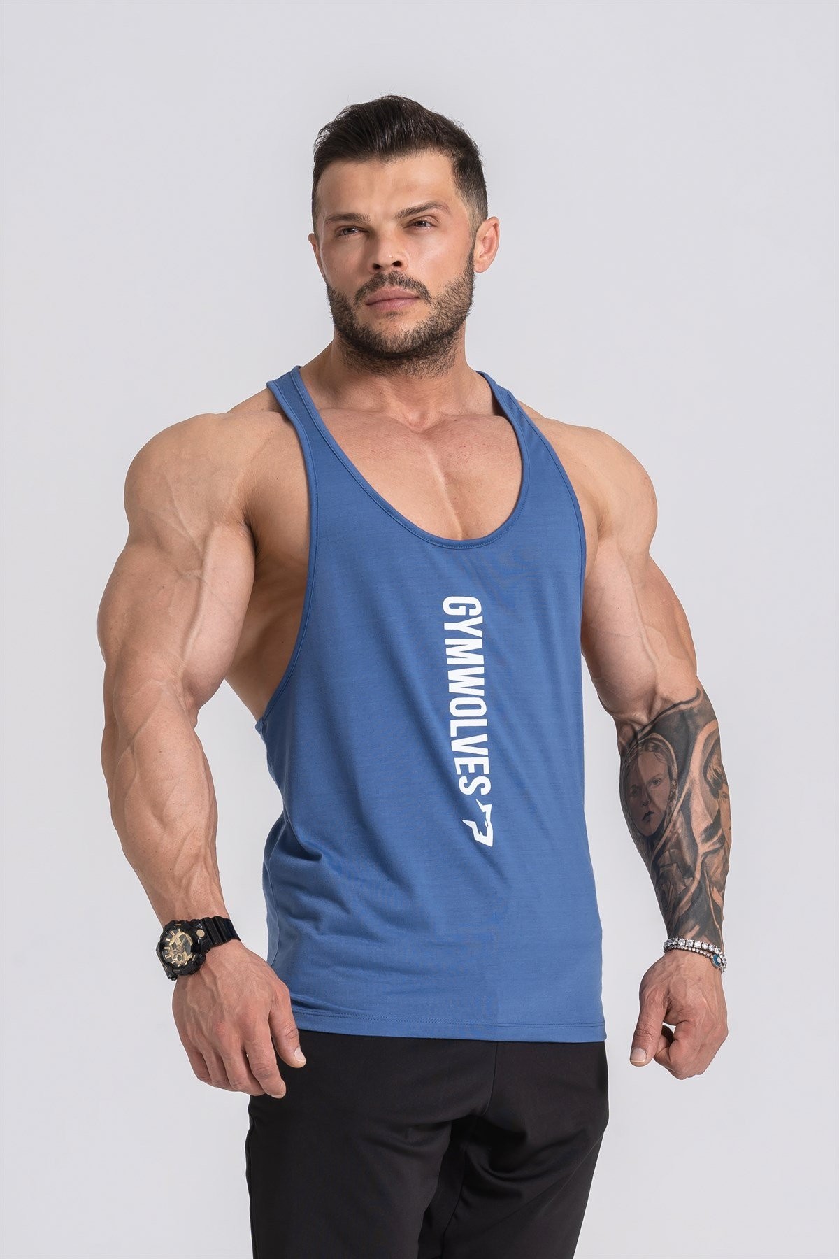 Gymwolves Erkek Spor Atleti İnce Askılı | İndigo | Stringer | Workout Tanktop |