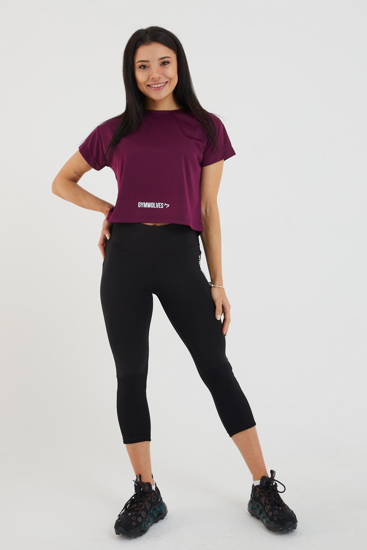 Gymwolves Kadın T-Shirt Crop | Mürdüm | Spor Tshirt |