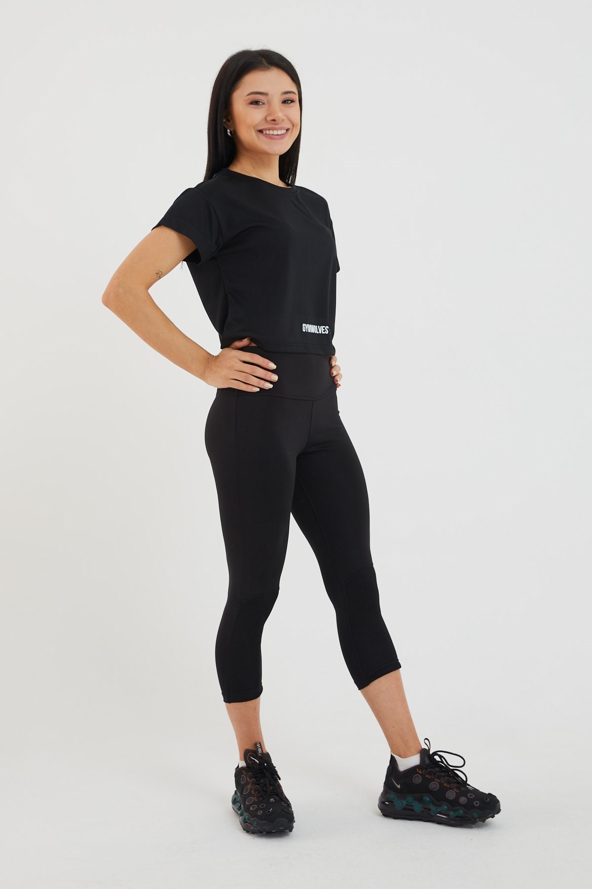 Gymwolves Kadın T-Shirt Crop | Siyah | Spor Tshirt |