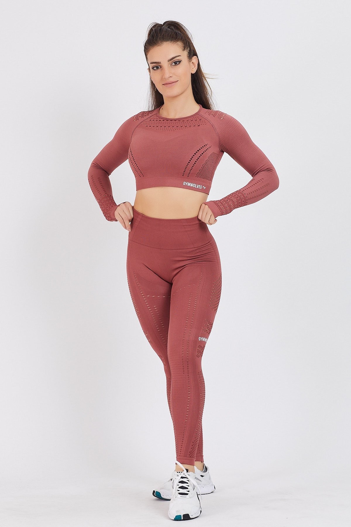 Gymwolves Dikişsiz Spor Tayt | Seamles Leggings | Koyu Kırmızı | Aktive Power Serisi |