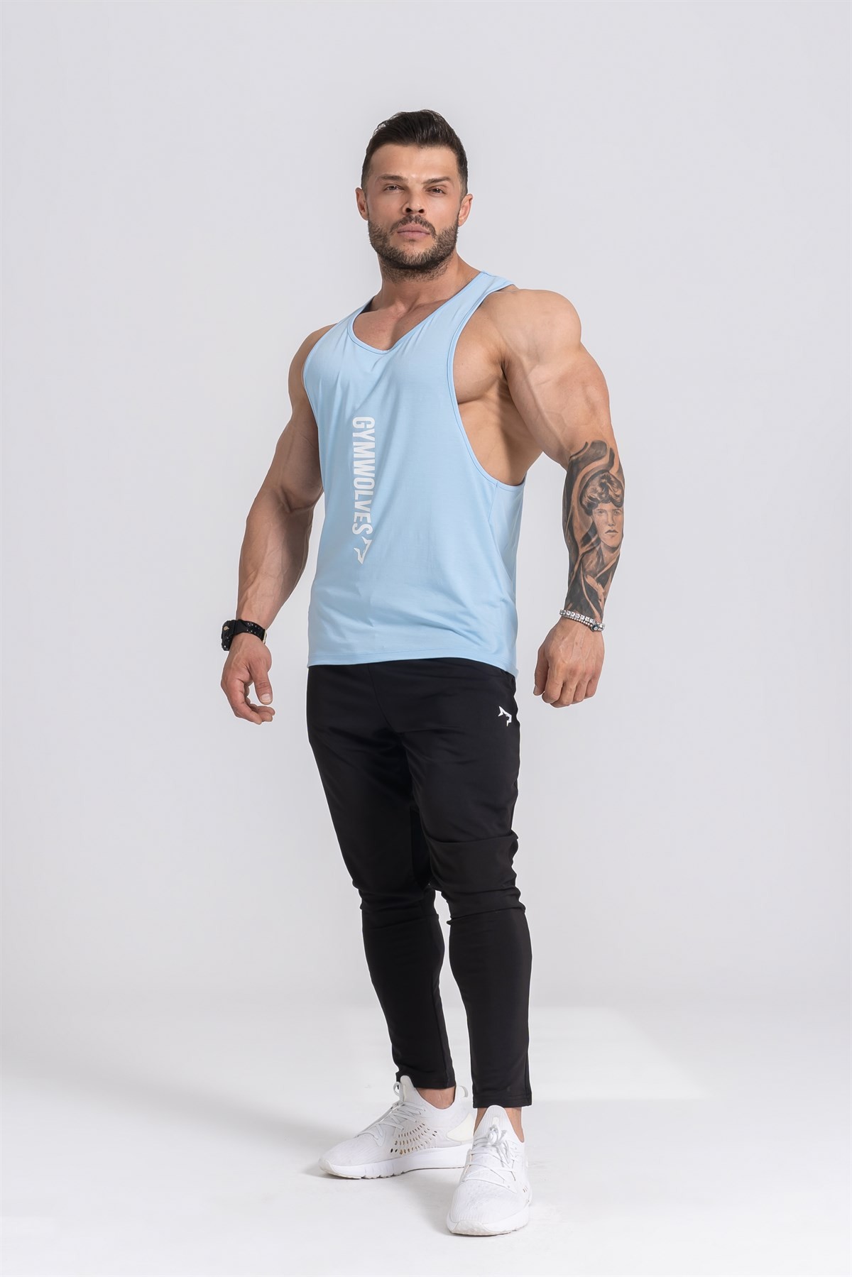 Gymwolves Spor Atleti | Stringer | Workout Tanktop | Açık Mavi | Comfortable Serisi