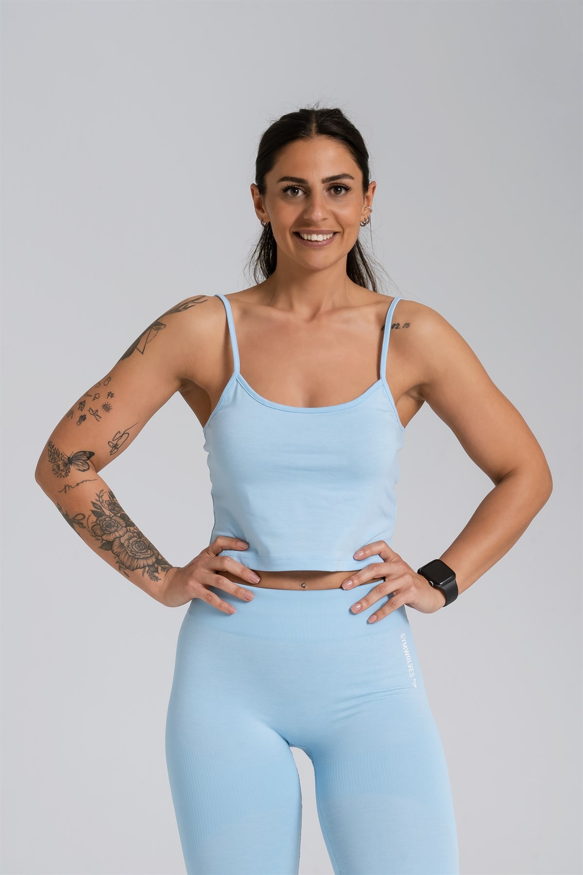Gymwolves Askılı Body Crop Tops | Açık Mavi | Cotton Serisi |