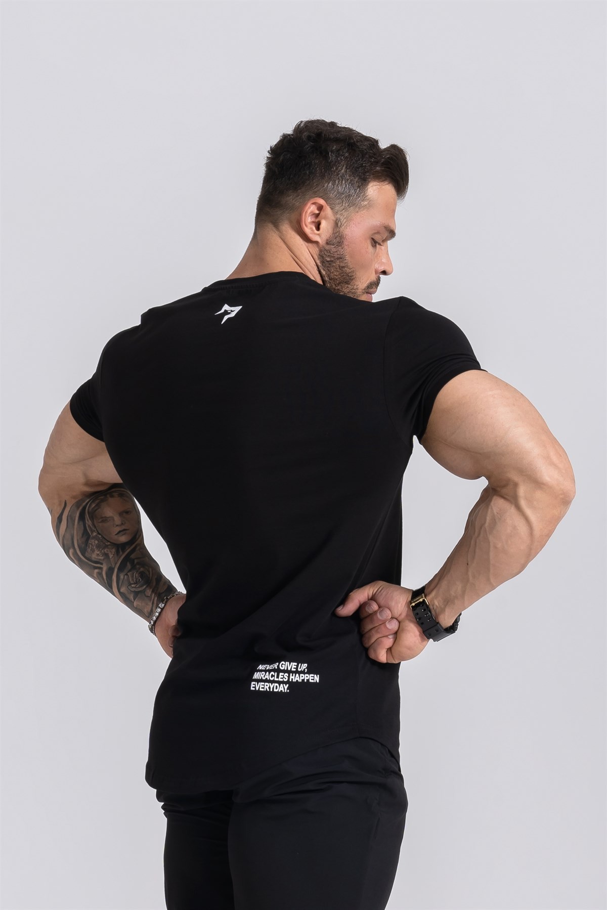 Gymwolves Erkek Spor T-Shirt | T-shirt | Workout Tanktop | Siyah | Never Give Up |