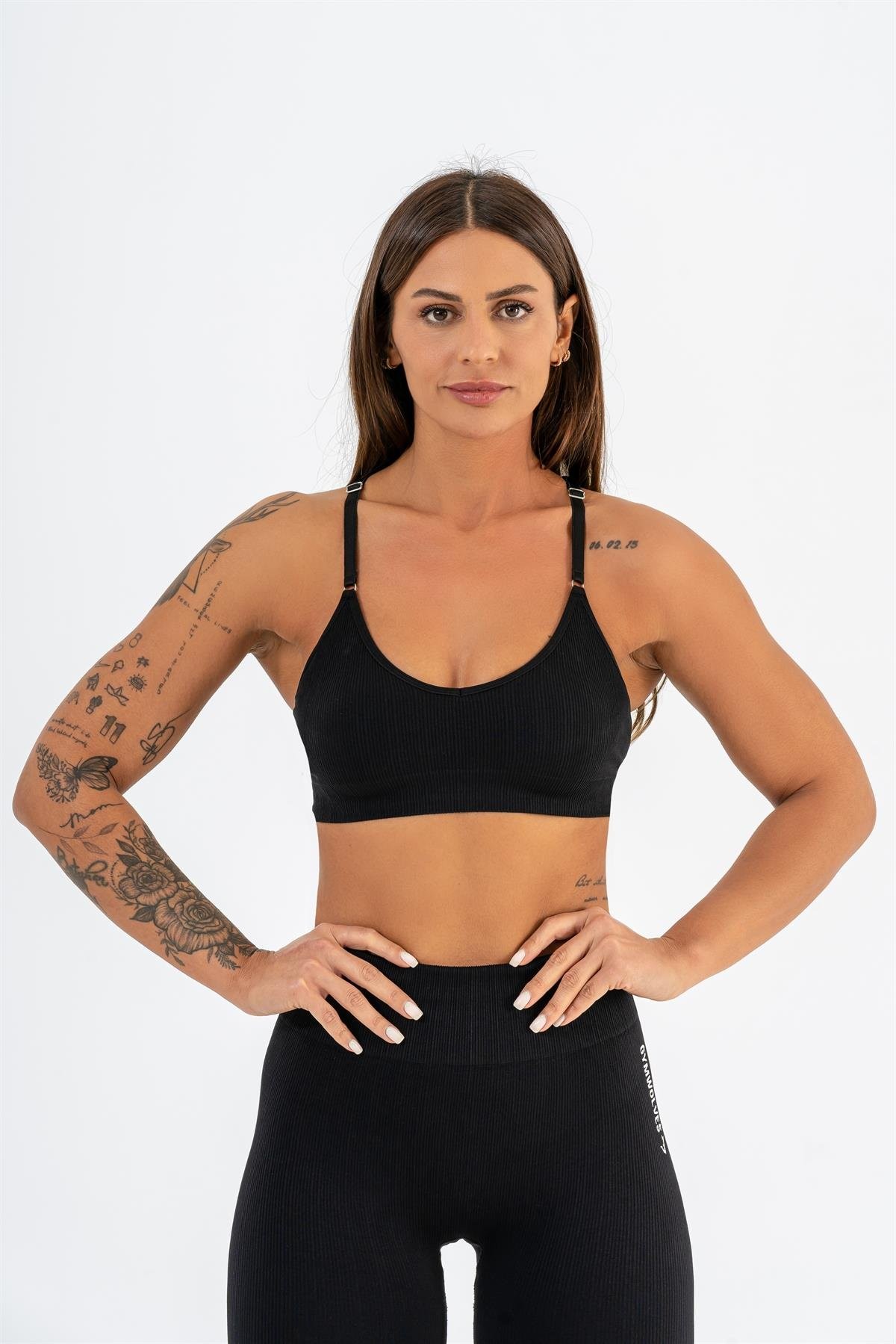 Gymwolves Dikişsiz Spor Sütyeni | Siyah | Seamles Bras | İnce Fitilli Model |
