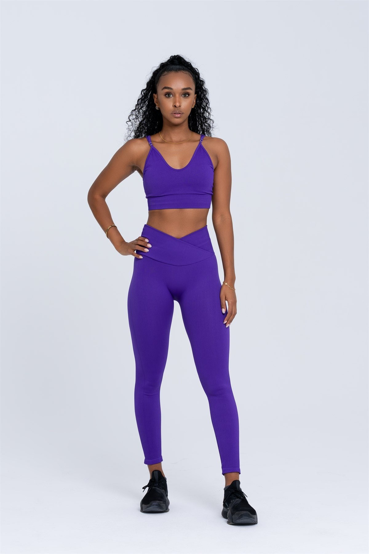 Gymwolves Dikişsiz Spor Tayt | Mor | Seamles Leggings | Fitilli | Anvelop Model |