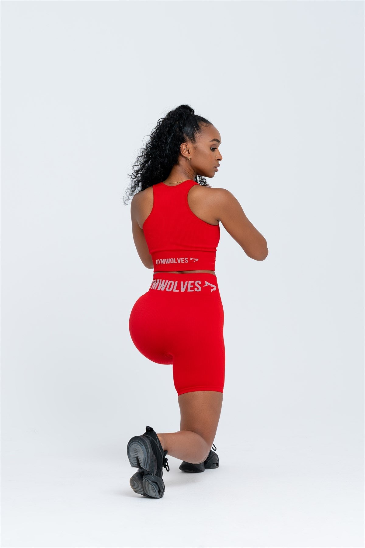 Gymwolves Kadın Spor Şort | Kırmızı | Dikişsiz Spor Şort | Fitilli |