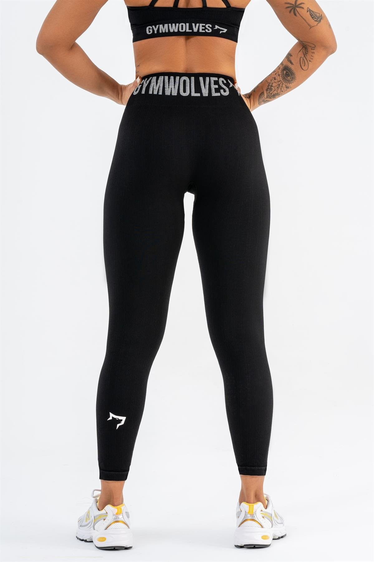 Gymwolves Dikişsiz Spor Tayt | Siyah | Seamles Leggings | İnce Fitilli |