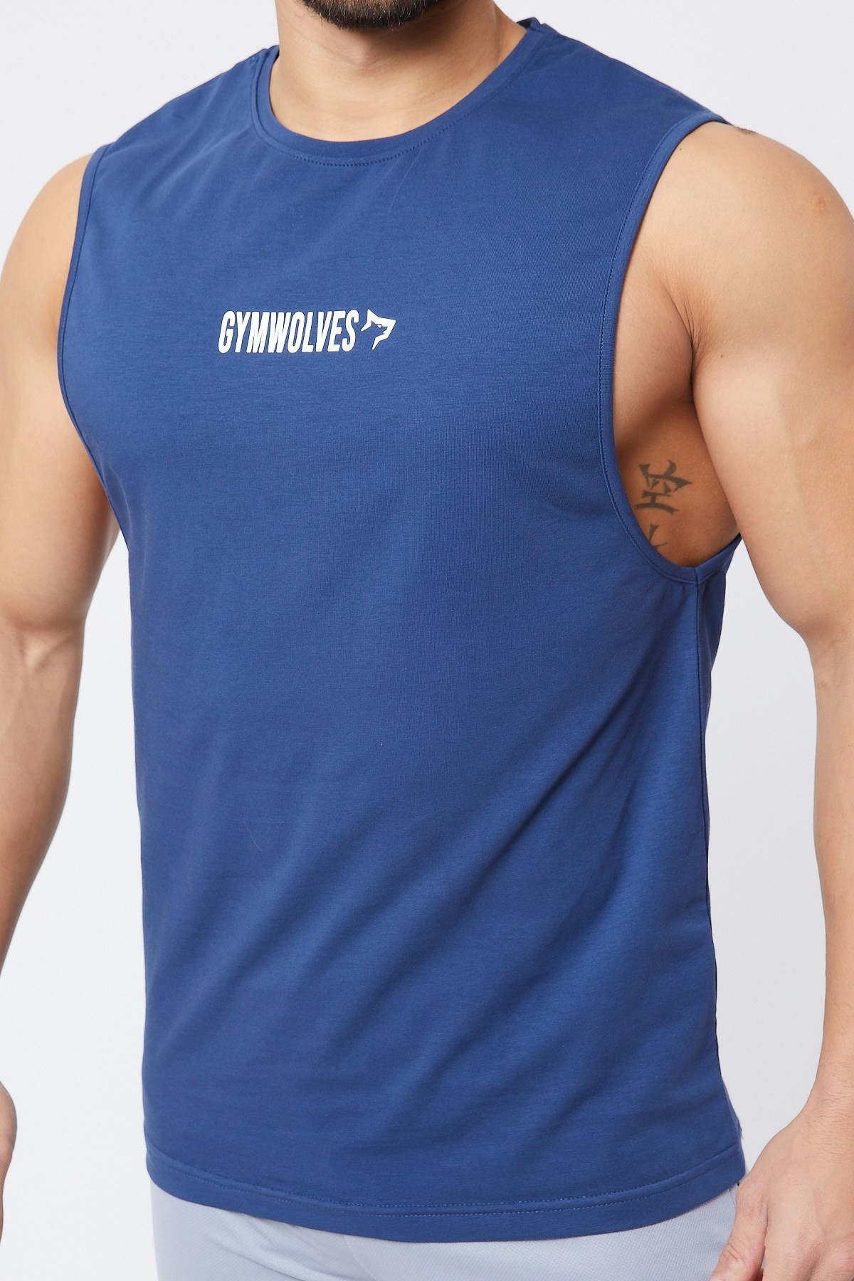 Gymwolves Erkek Kolsuz T-Shirt | Erkek Spor T-shirt | İndigo | Workout Tanktop |