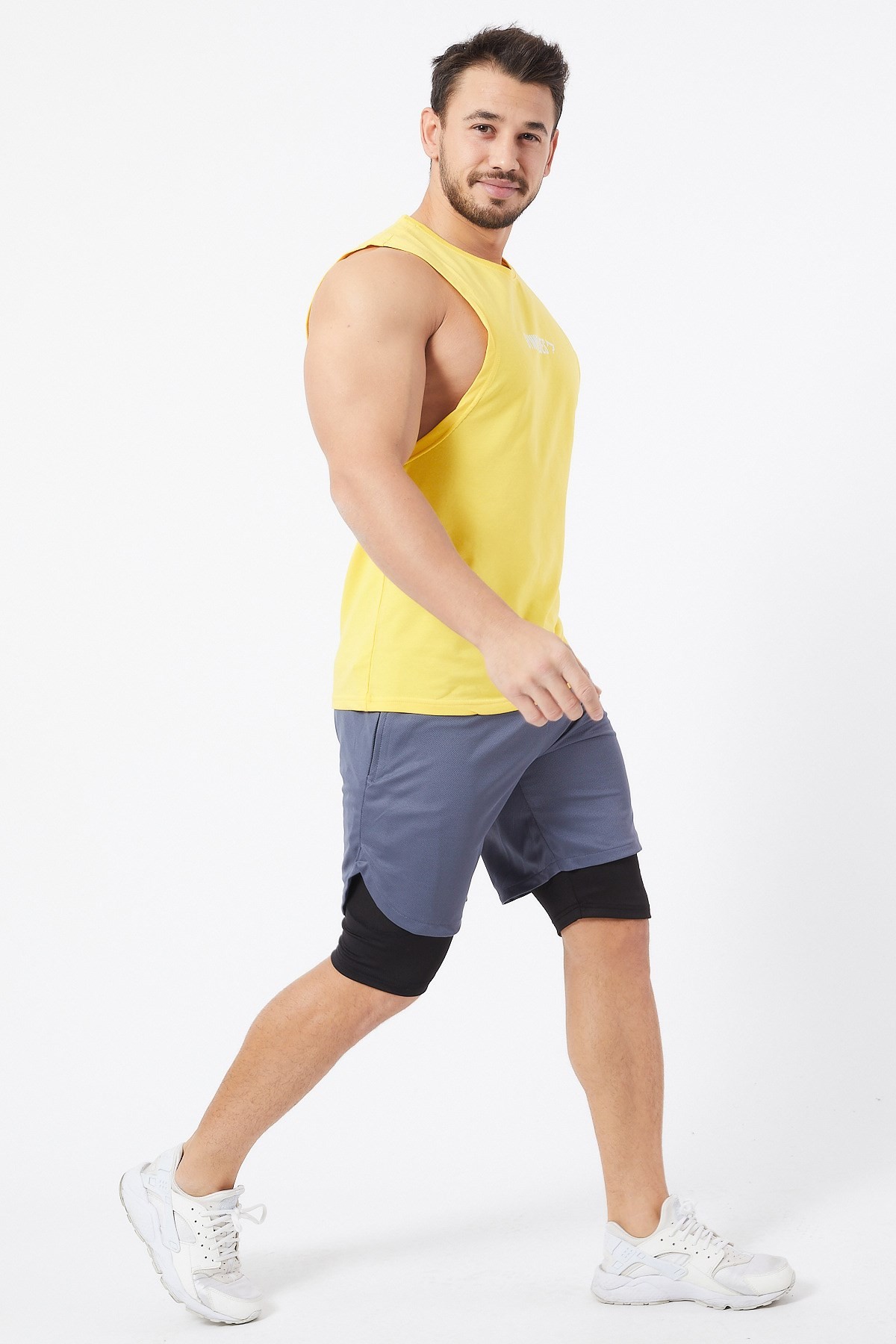 Gymwolves Erkek Kolsuz T-Shirt | Erkek Spor T-shirt | Sarı | Workout Tanktop |