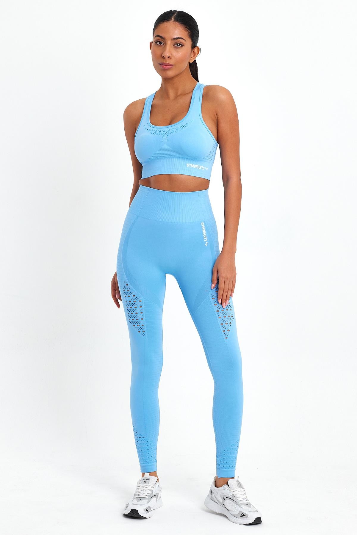 Gymwolves Dikişsiz Spor Tayt | Light Blue | Seamles Leggings | Motive Serisi |