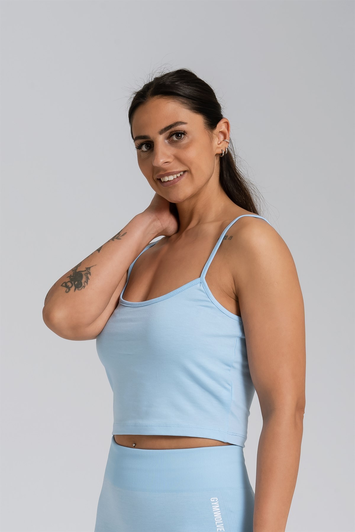 Gymwolves Askılı Body Crop Tops | Açık Mavi | Cotton Serisi |