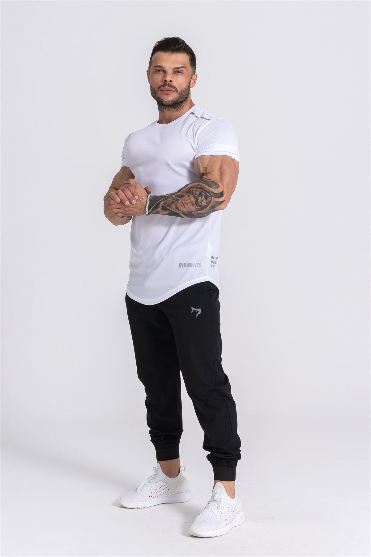 Gymwolves Pro Air Erkek Spor T-Shirt | Workout Tanktop | Never Give Up | Beyaz | Pro Serisi |