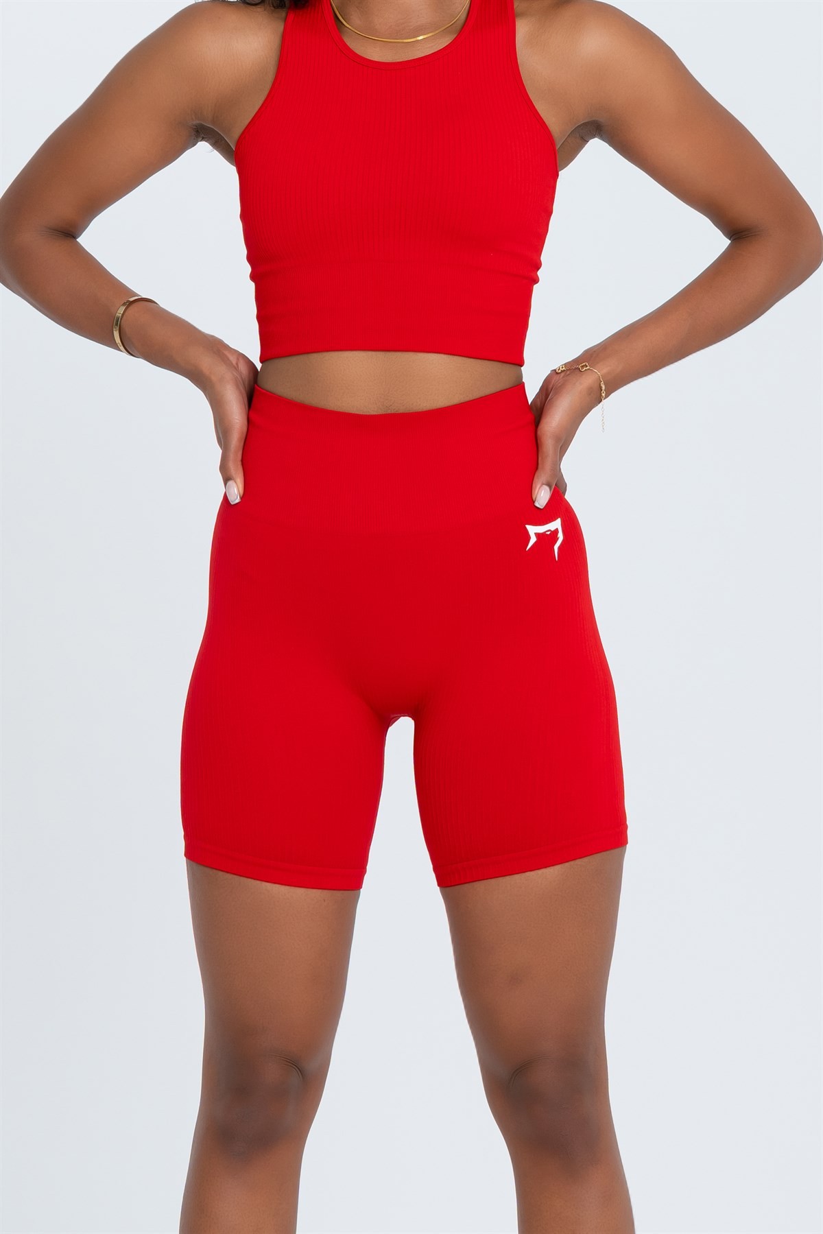 Gymwolves Kadın Spor Şort | Kırmızı | Dikişsiz Spor Şort | Fitilli |