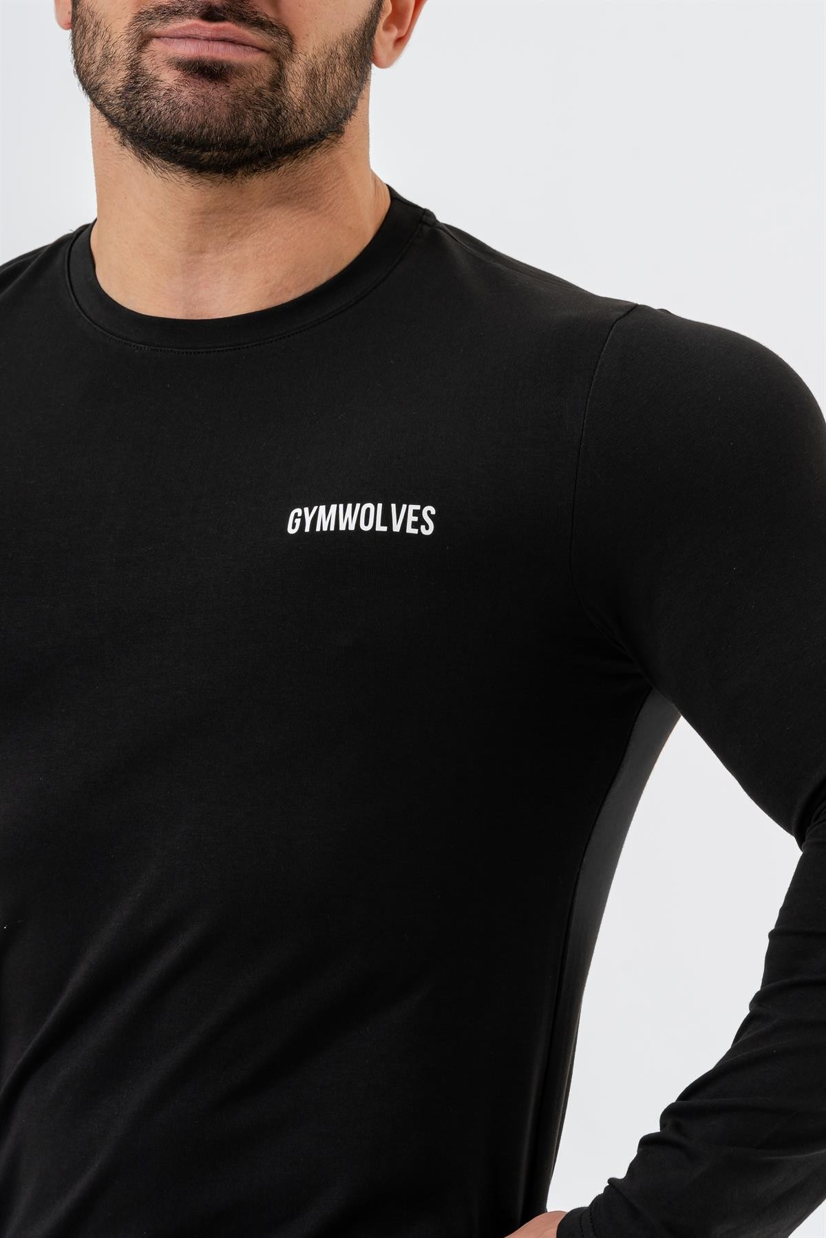 Gymwolves Erkek Spor Body | Siyah | Uzun Kollu Spor T-Shirt | Basic Serisi |