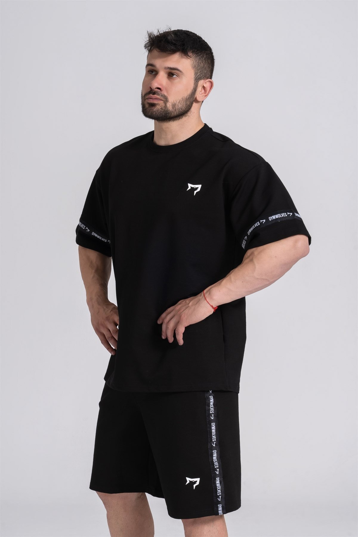 Gymwolves Erkek Şortlu Eşofman Takımı | Siyah | Over Size Şortlu Eşofman Takımı|