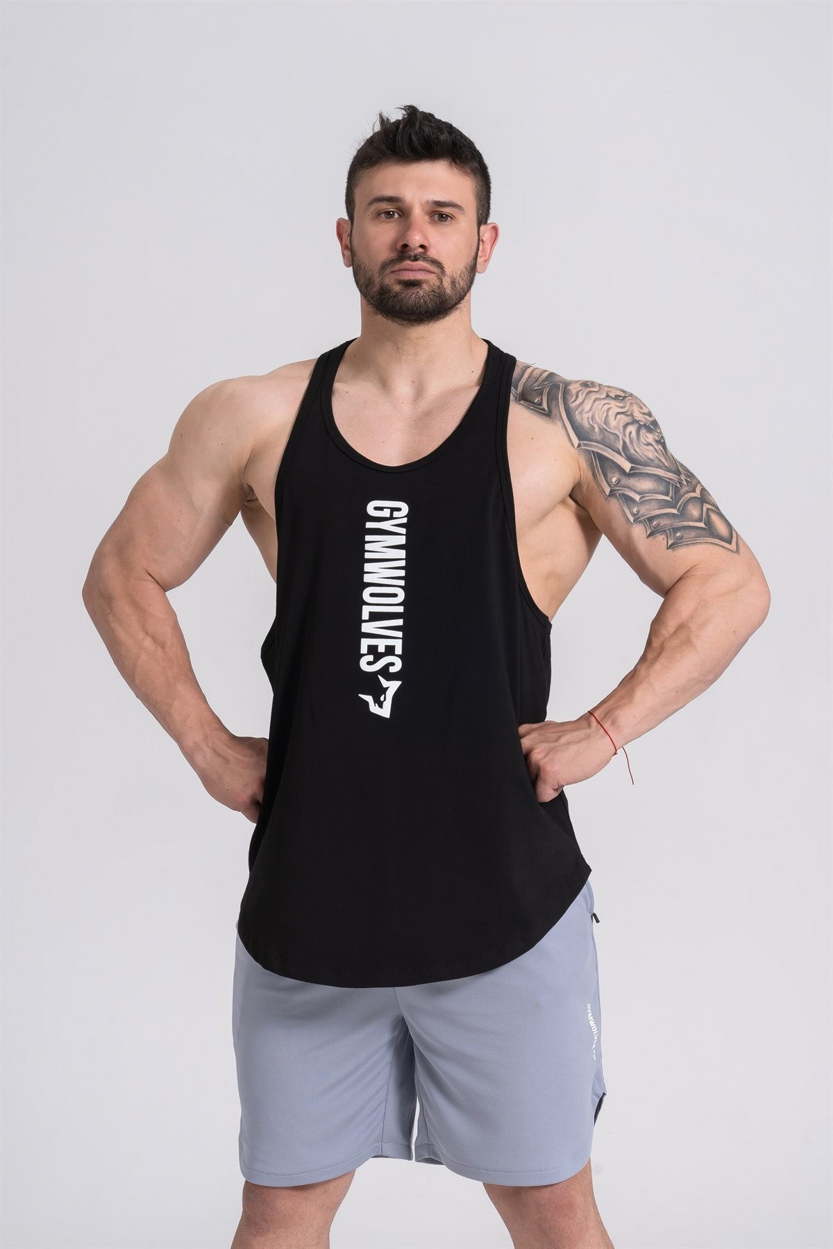 Gymwolves Spor Atleti | Stringer | Workout Tanktop | Siyah | Comfortable Serisi