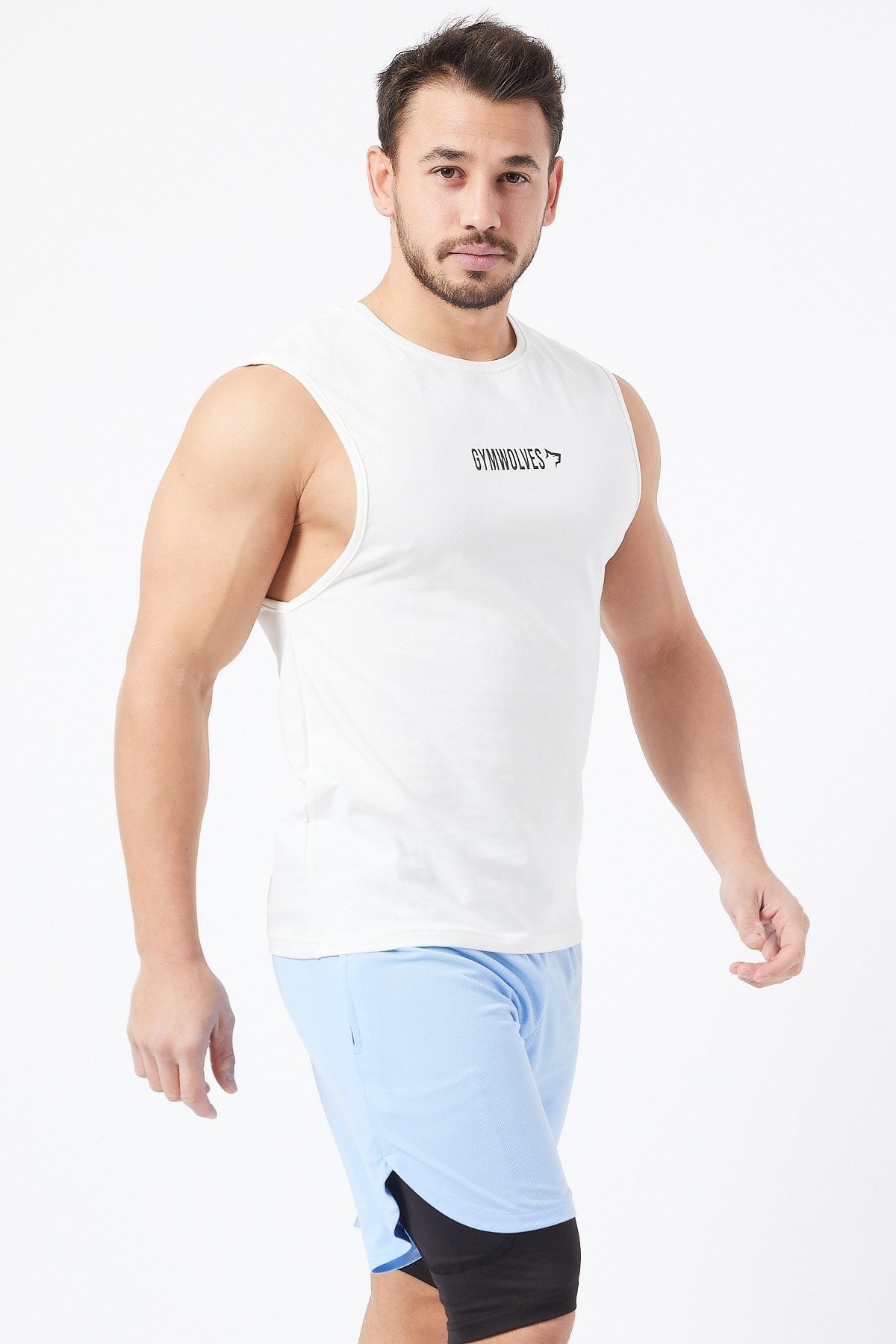 Gymwolves Erkek Kolsuz T-Shirt | Erkek Spor T-shirt | Krem | Workout Tanktop |