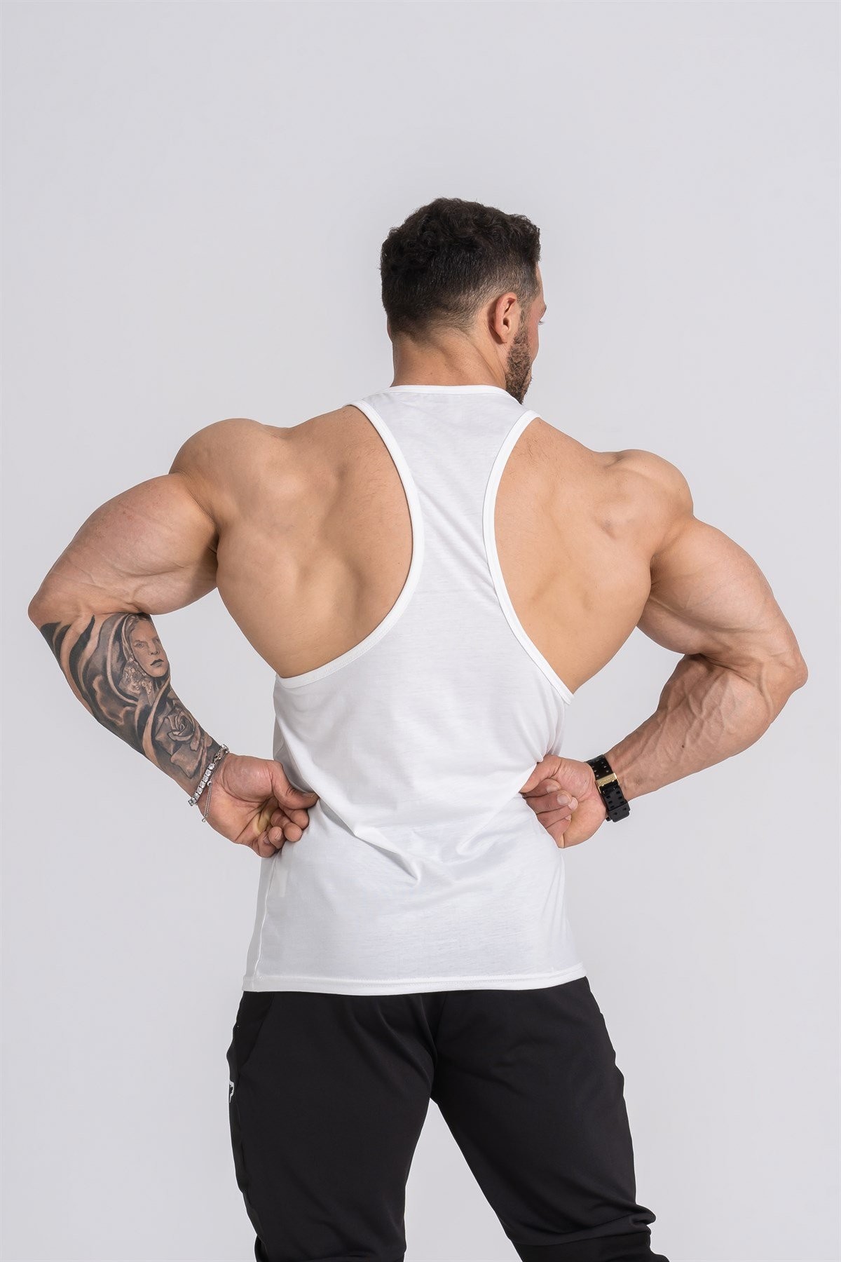 Gymwolves Erkek Spor Atleti | Stringer | Workout Tanktop | Krem | Wolf Serisi