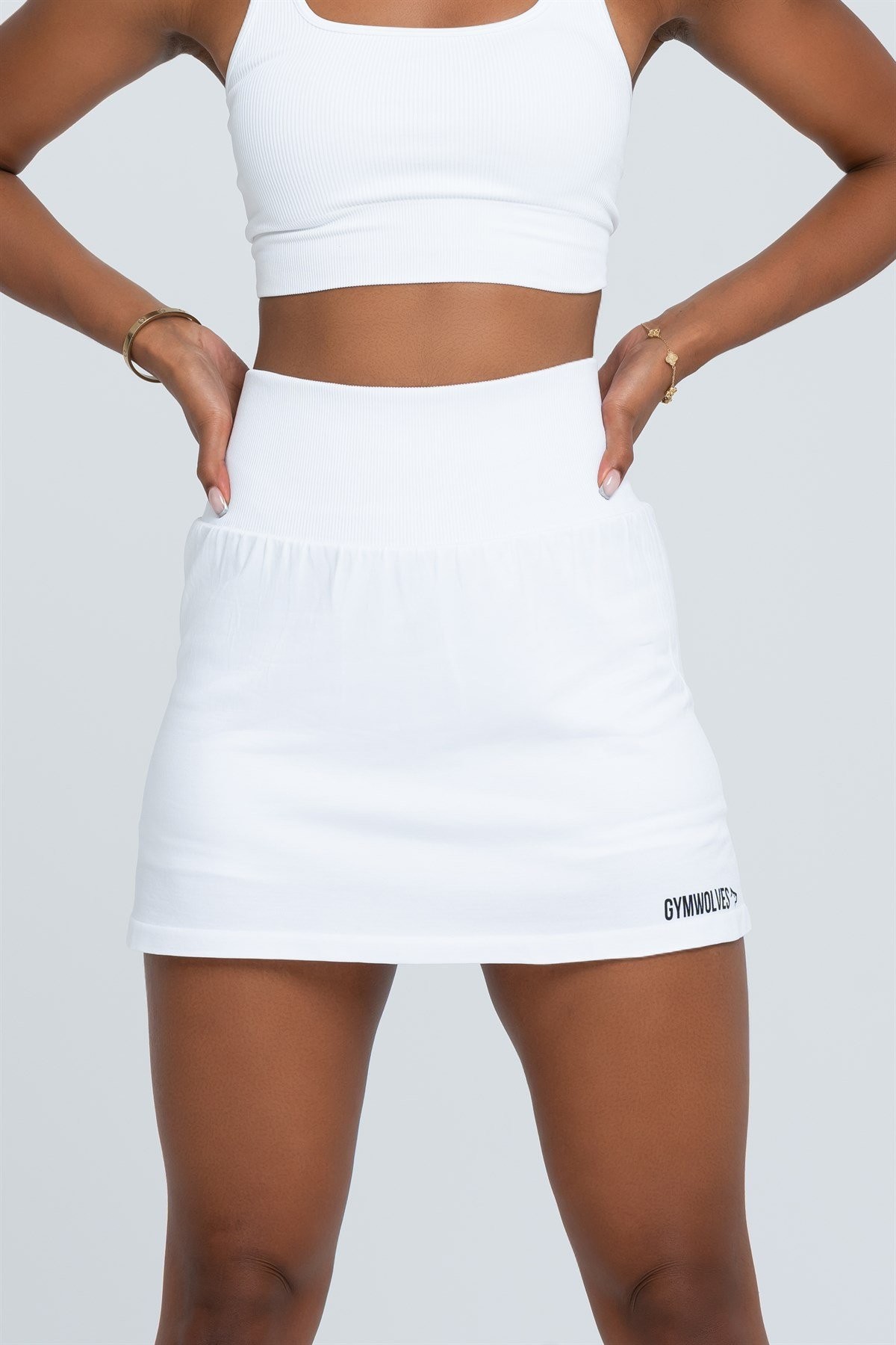 Gymwolves Spor Tennis Etek | Beyaz | Seamless Short Skirt |