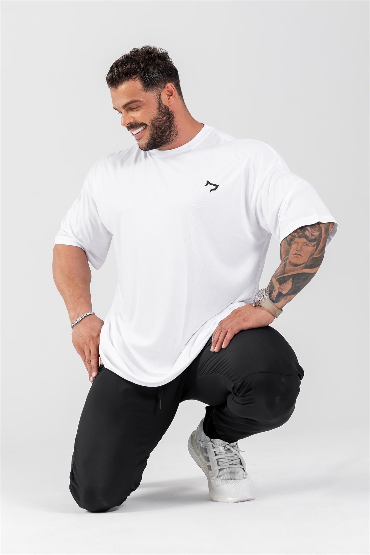 Gymwolves Erkek Over Size Spor T-Shirt | Beyaz | Workout T-Shirt | Relax Serisi |