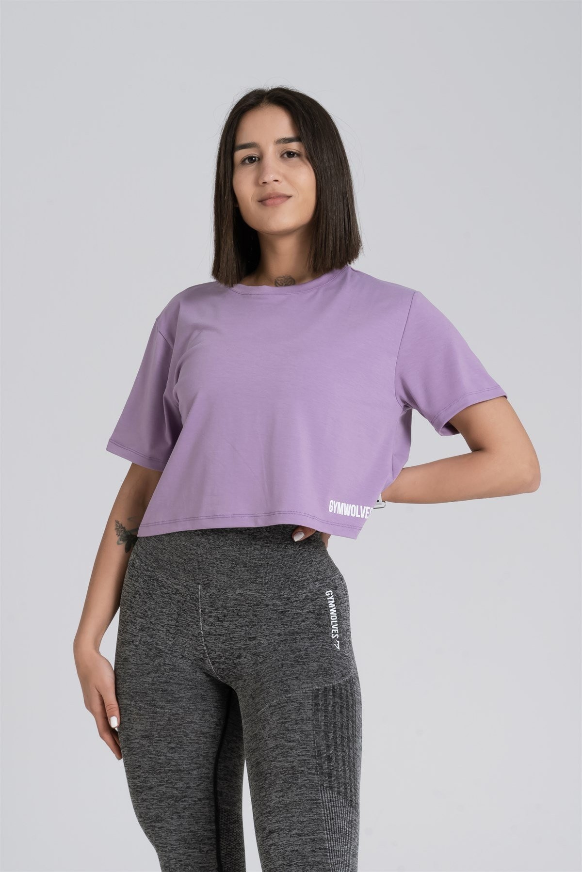 Gymwolves Relax Kadın Crop Tops | Mor | Cotton Serisi |