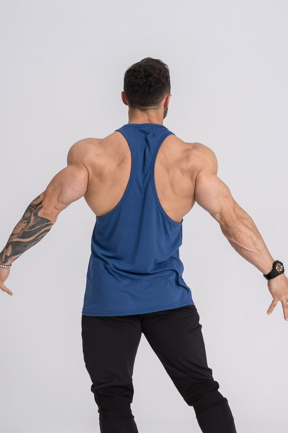 Gymwolves Erkek Spor Atleti | Stringer | Workout Tanktop | İndigo | Wolf Serisi