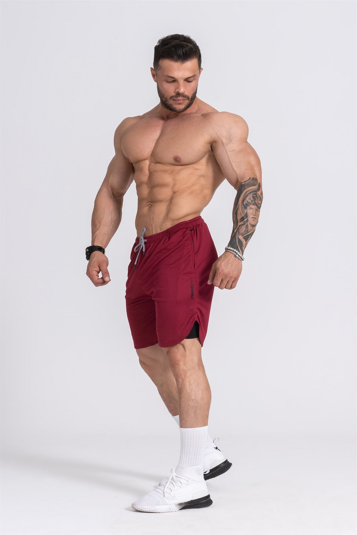Gymwolves Erkek Spor Şort Çift Katmanlı | Bordo | Comfortable Serisi |