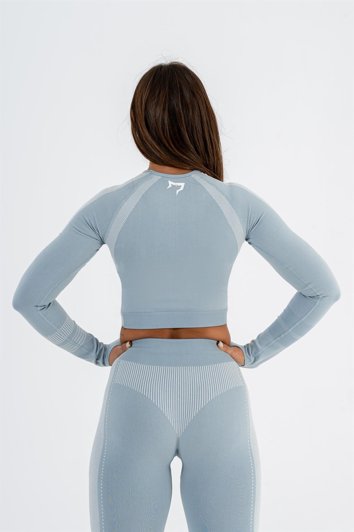 Gymwolves Kadın Uzun Kollu Dikişsiz Spor Tişört | Light Blue | Crop Tops |