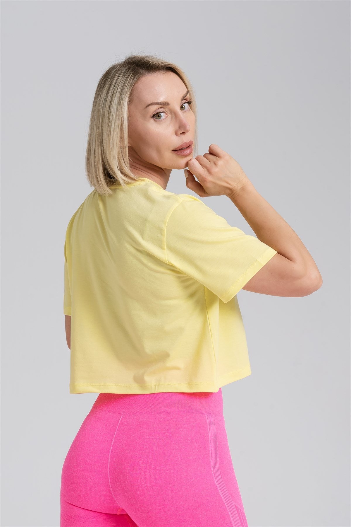 Gymwolves Relax Kadın Crop Tops | Sarı | Cotton Serisi |