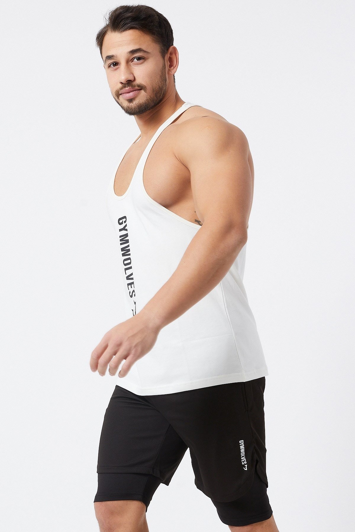 Gymwolves Erkek Spor Atleti İnce Askılı | Krem | Stringer | Workout Tanktop |