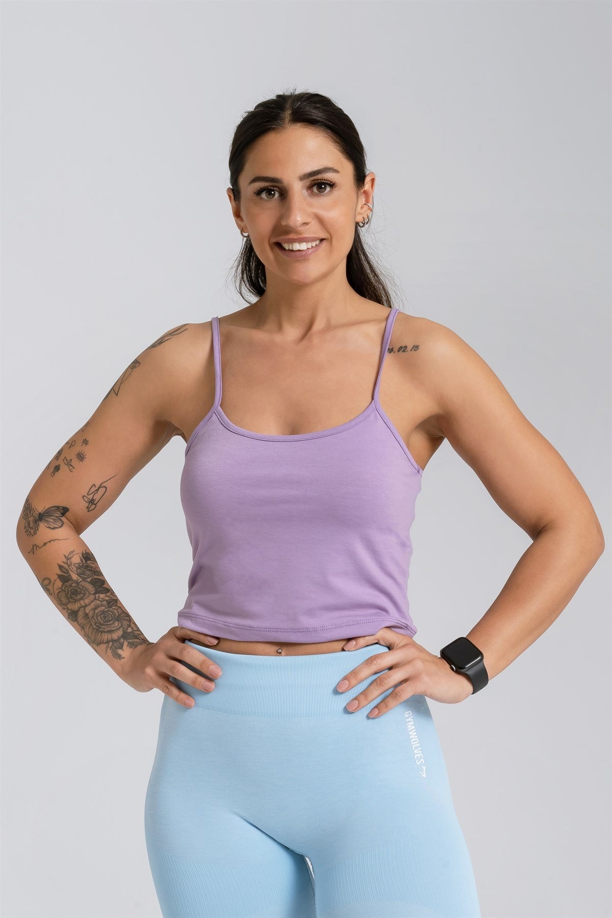 Gymwolves Askılı Body Crop Tops | Mor | Cotton Serisi |