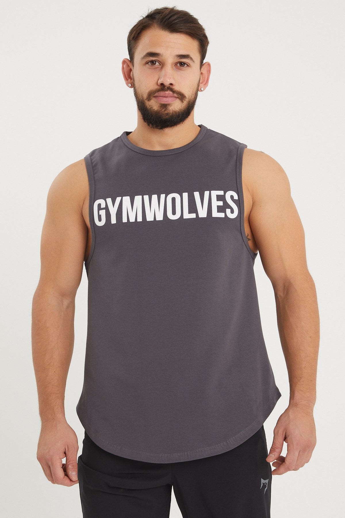Gymwolves Erkek Kolsuz T-Shirt | Erkek Spor T-shirt | Füme | Workout Tanktop |