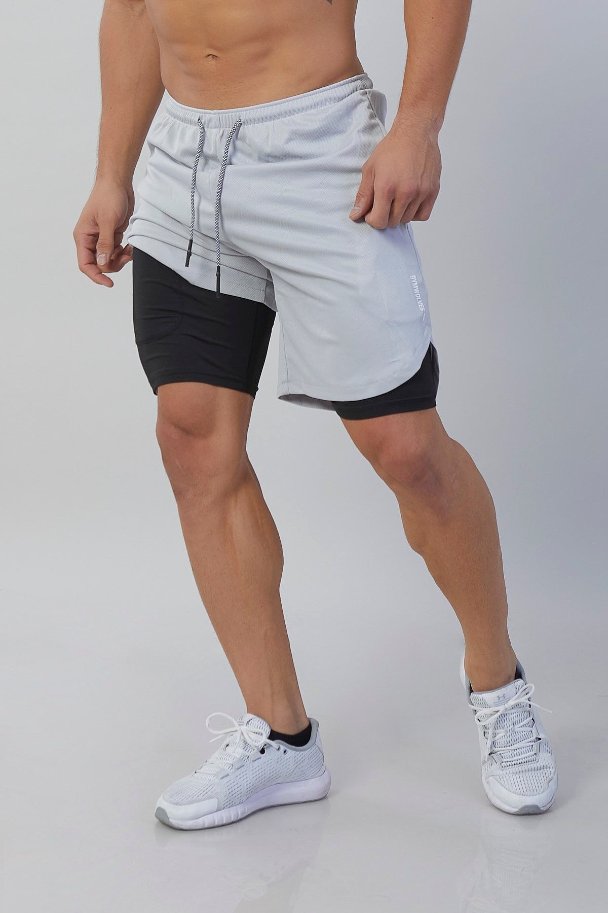 Gymwolves Erkek Spor Şort Çift Katmanlı | Açık Gri | Comfortable Serisi |