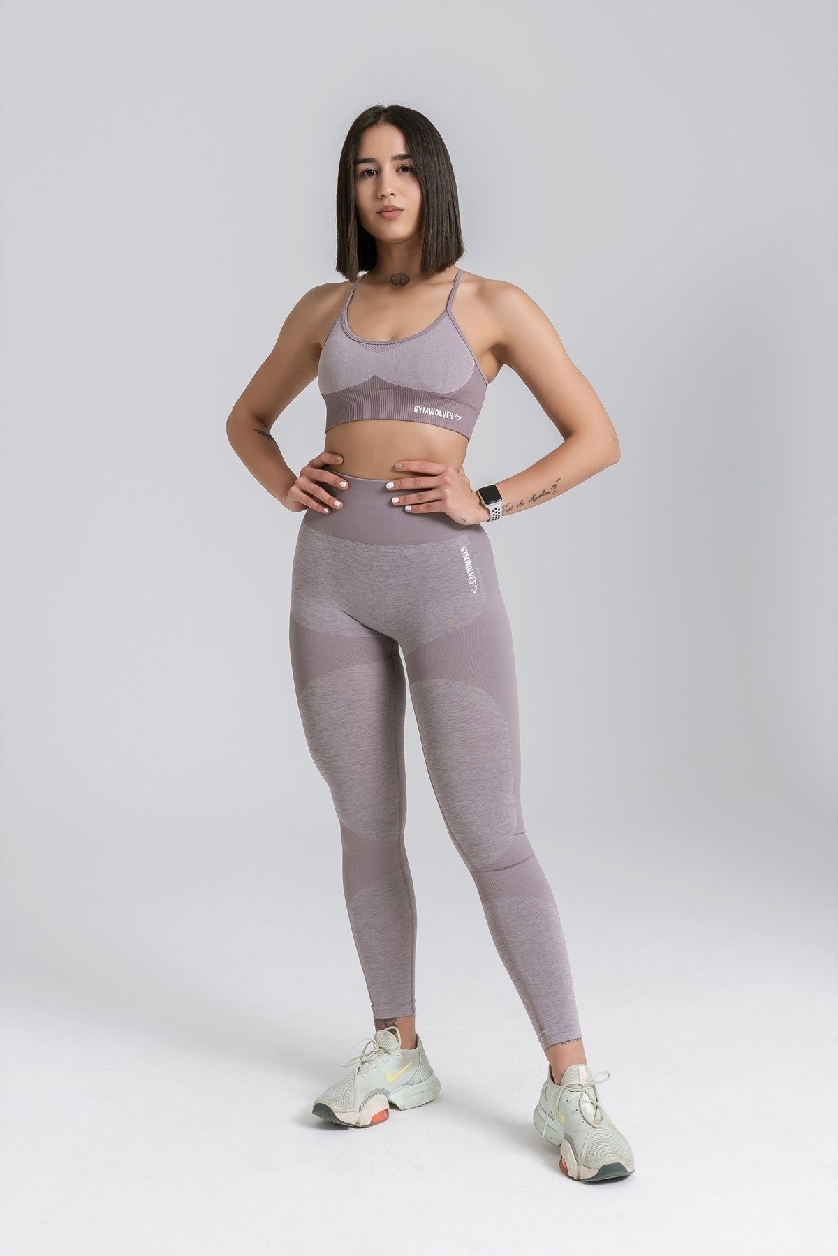 Gymwolves Dikişsiz Spor Tayt | Seamles Leggings | Kahverengi | Strong Serisi |