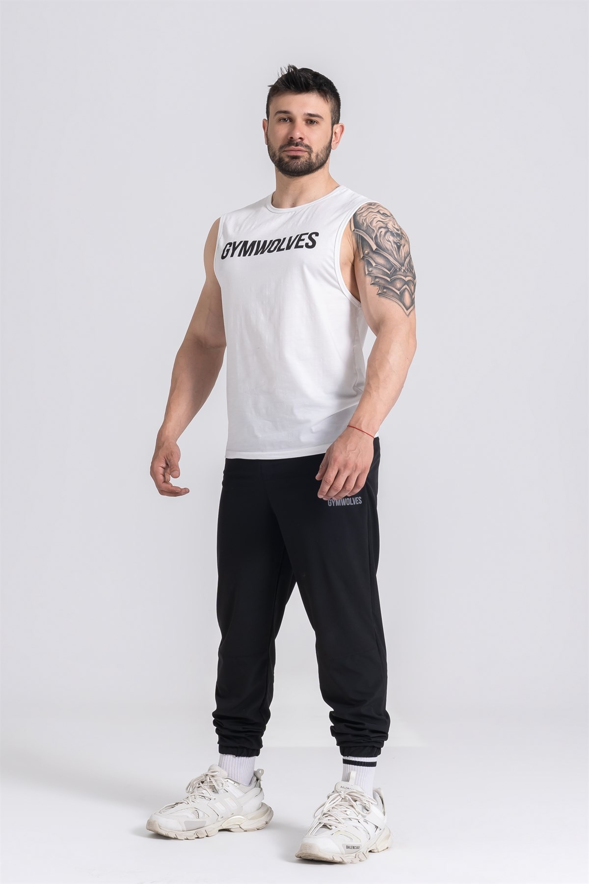 Gymwolves Erkek Kolsuz T-Shirt | Erkek Spor T-shirt | Beyaz | Workout Tanktop |