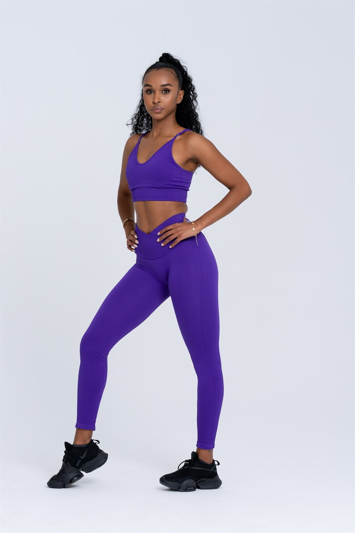 Gymwolves Dikişsiz Spor Tayt | Mor | Seamles Leggings | Fitilli | Anvelop Model |