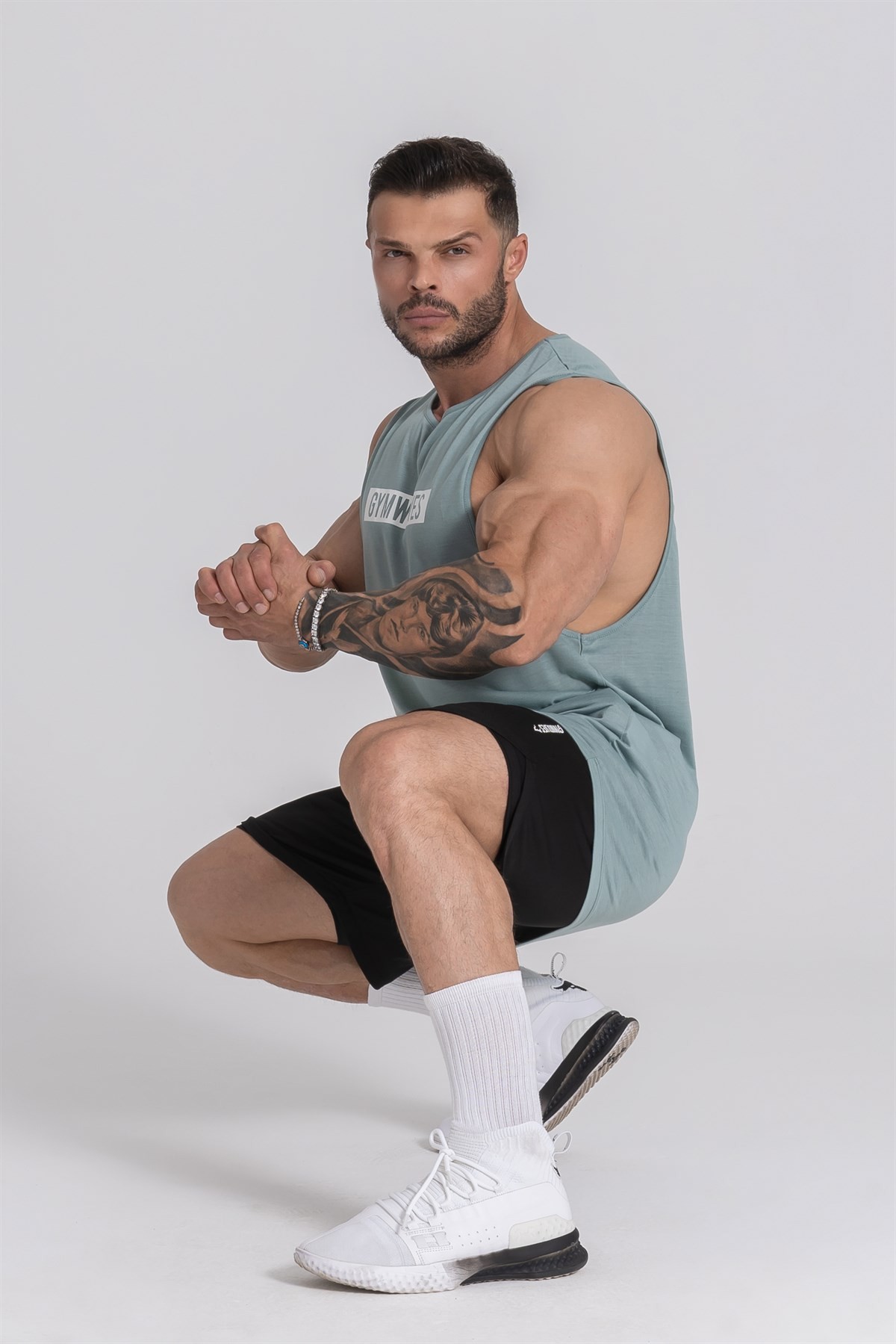 Gymwolves Erkek Kolsuz T-Shirt | Erkek Spor T-shirt | Yeşil | Workout Tanktop |