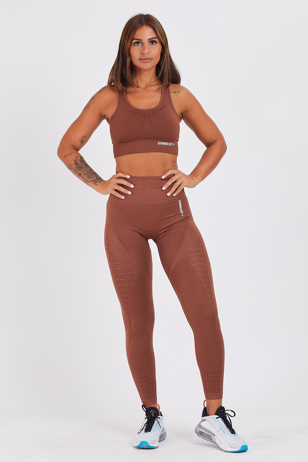Gymwolves Dikişsiz Spor Tayt | Seamles Leggings | Kahverengi | Motive Serisi |