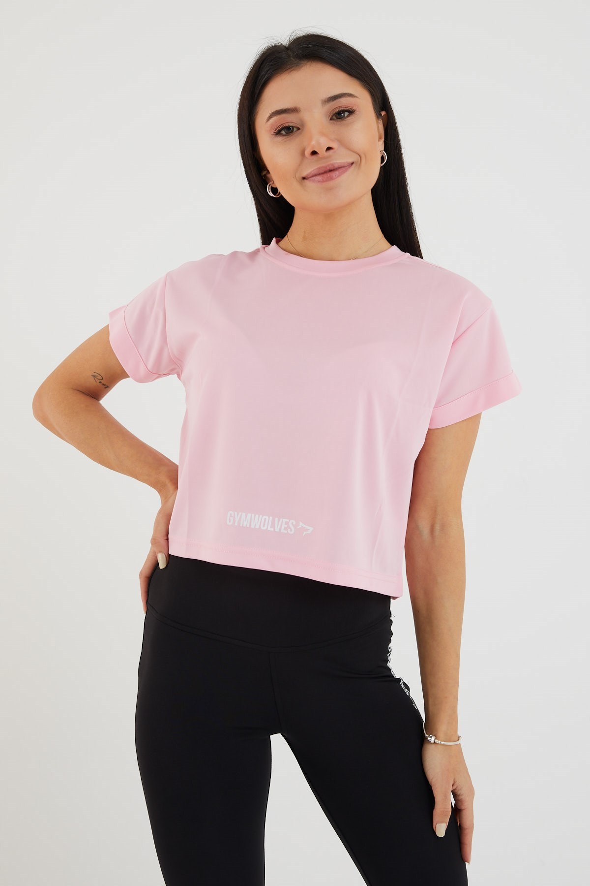 Gymwolves Kadın T-Shirt Crop | Pembe | Spor Tshirt |