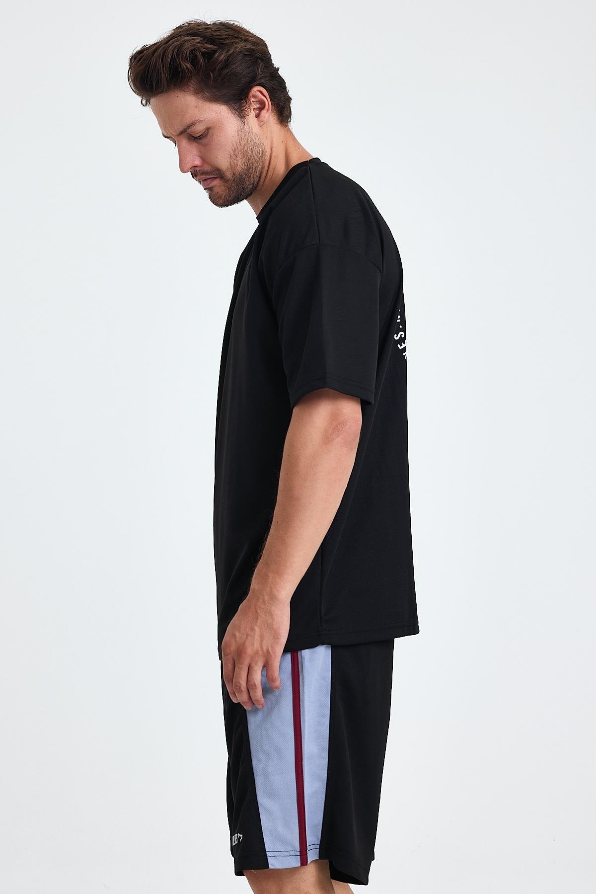 Gymwolves Erkek Over Size Spor T-Shirt | Sırta Kurt  Baskılı | Workout T-Shirt | Tişört | Siyah |