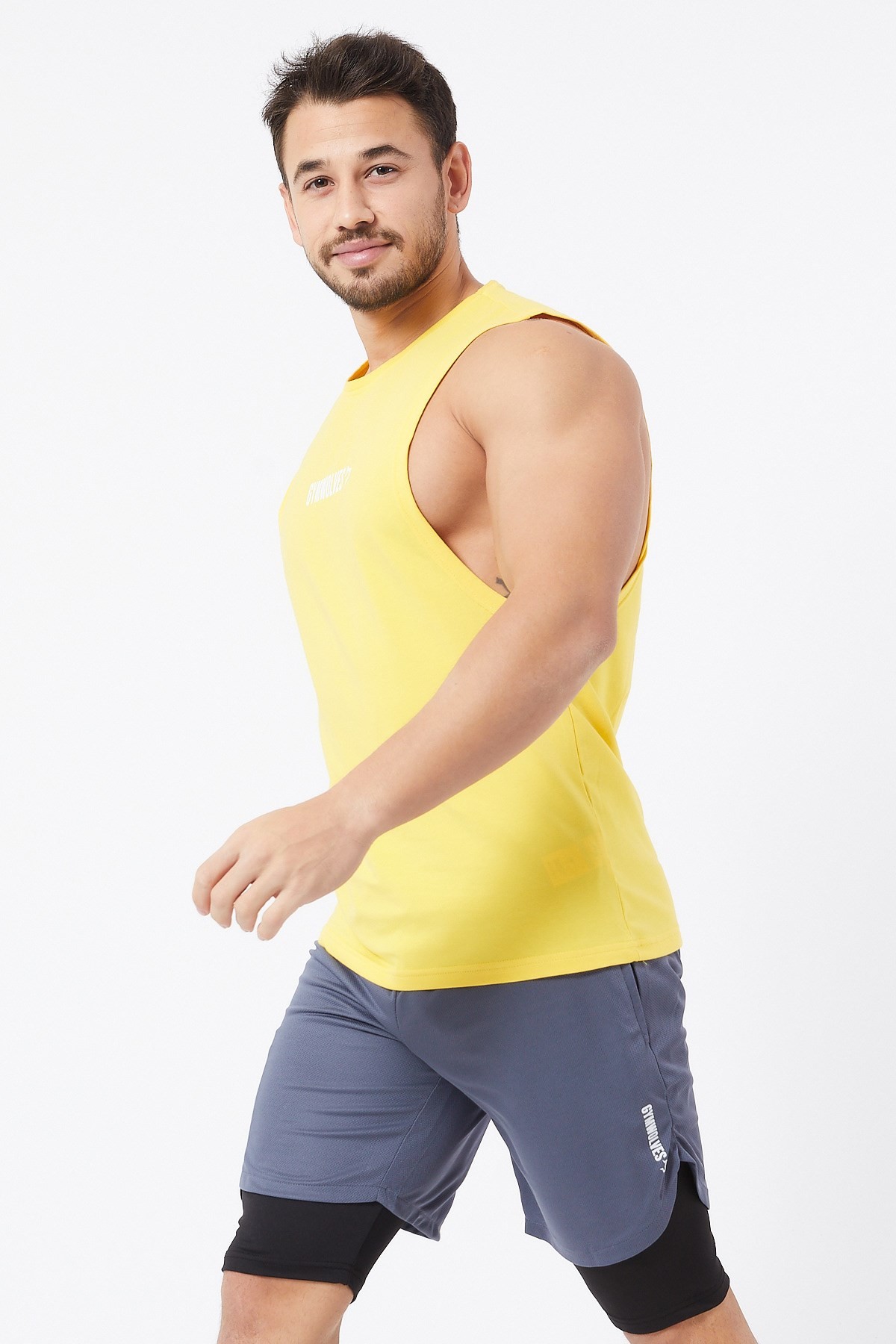 Gymwolves Erkek Kolsuz T-Shirt | Erkek Spor T-shirt | Sarı | Workout Tanktop |