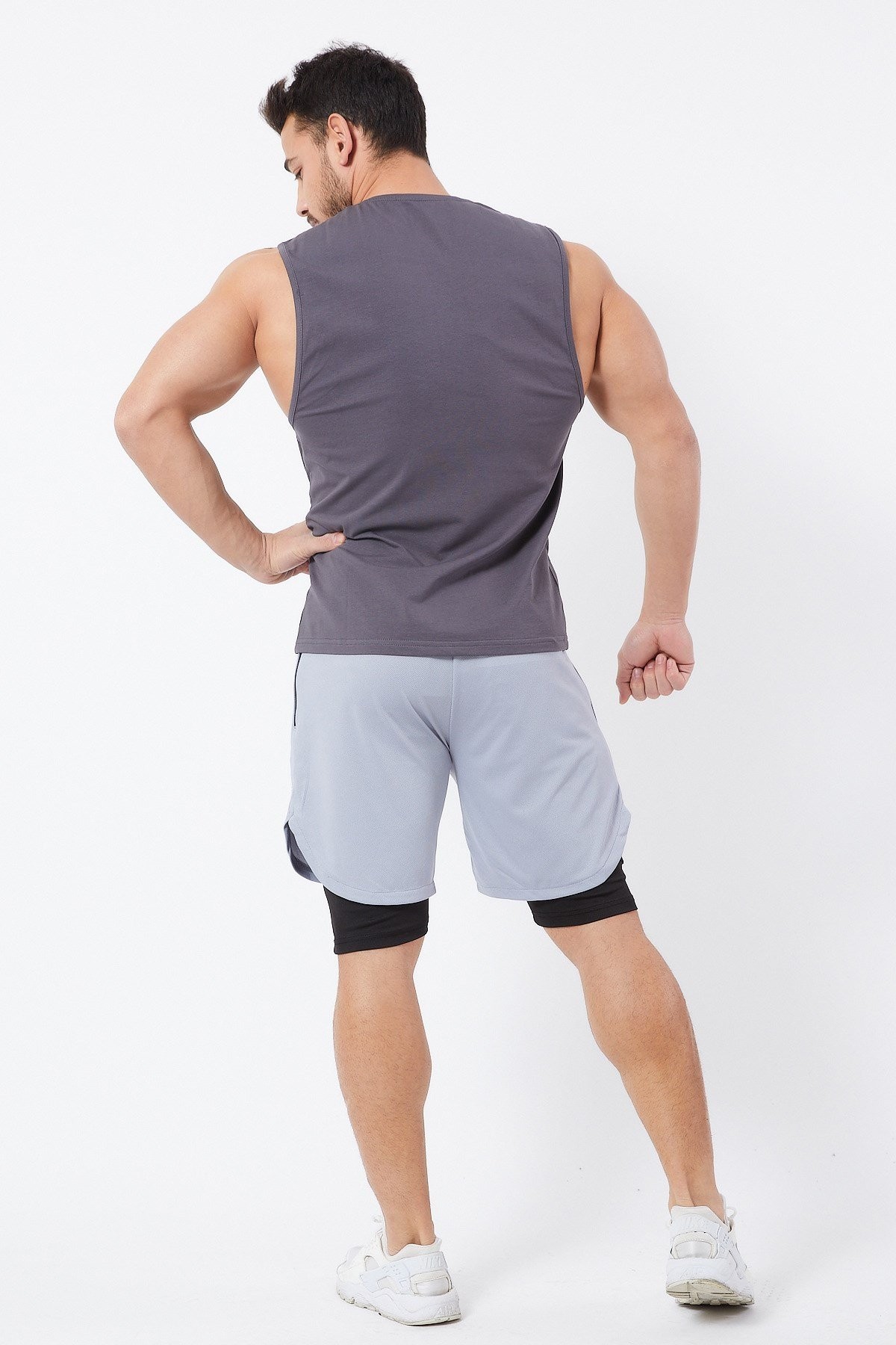 Gymwolves Erkek Kolsuz T-Shirt | Erkek Spor T-shirt | Füme | Workout Tanktop |